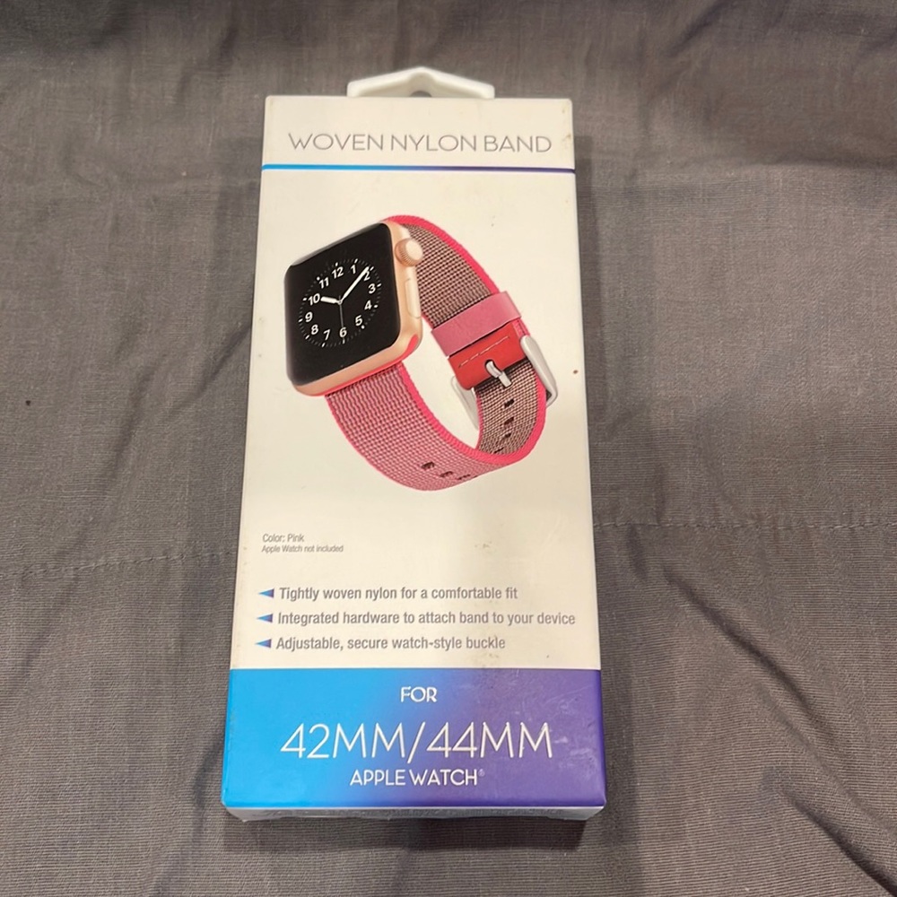 New! Woven Nylon Replacement Band For Apple Watch, 42mm/44mm, Pink